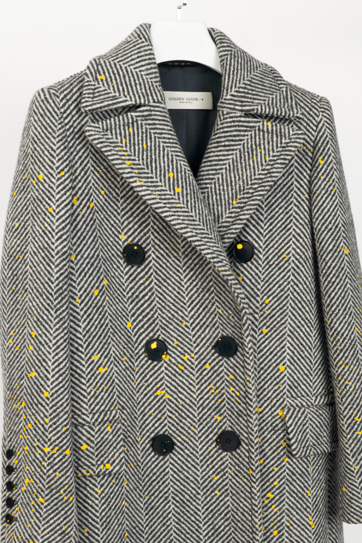 Golden Goose Anthracite Grey Painted Long Herringbone Coat