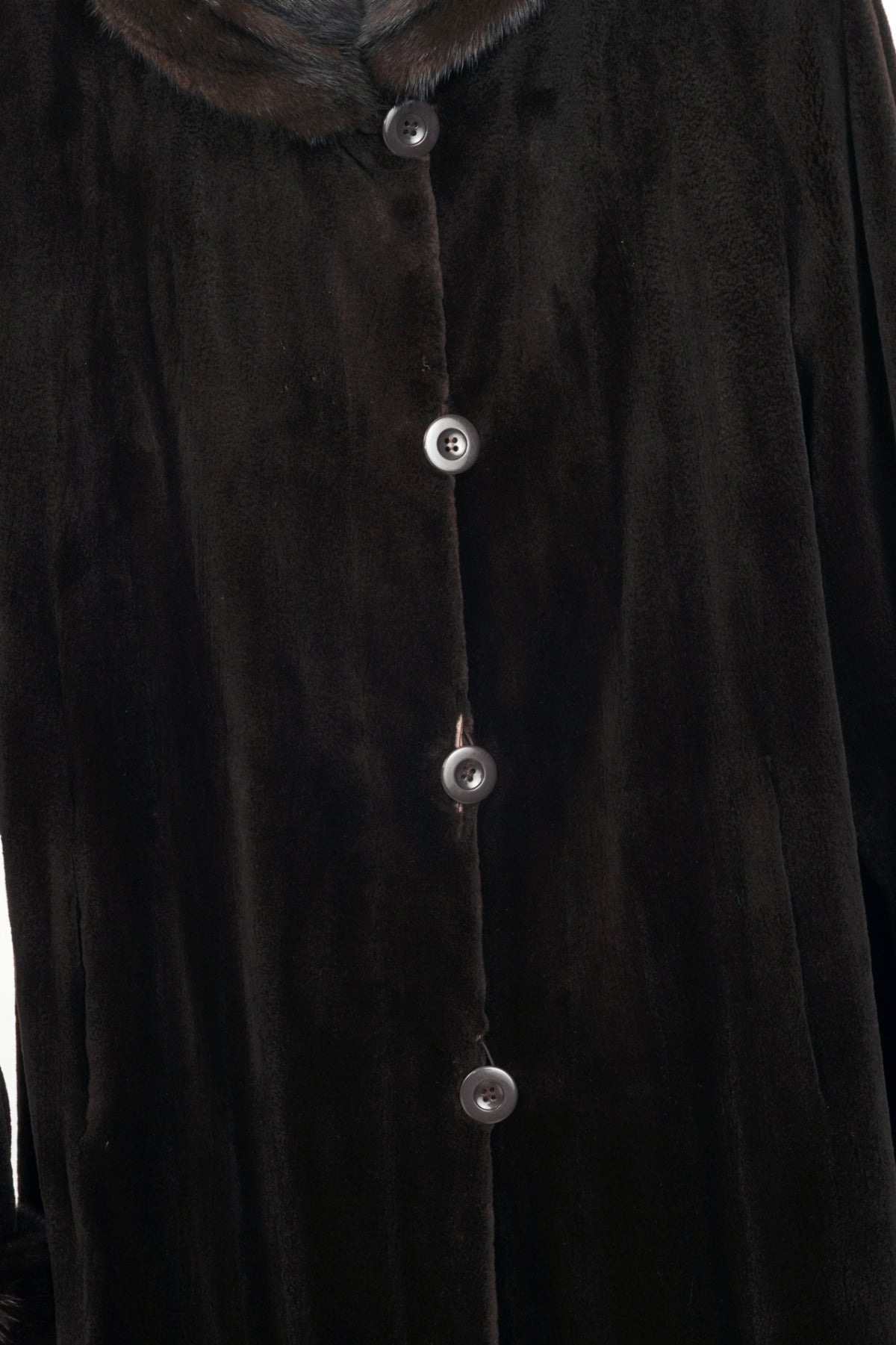 Reversible Brown Mink & Taffeta Long Fur Coat