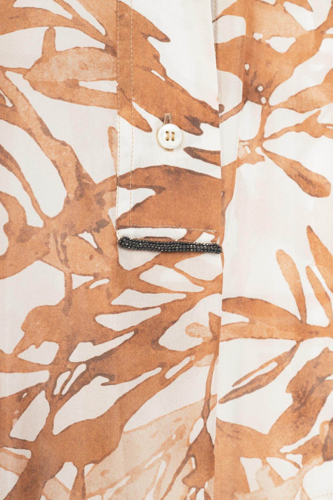 Brunello Cucinelli SS25 Natural Herbarium-Print Silk Shirt Dress