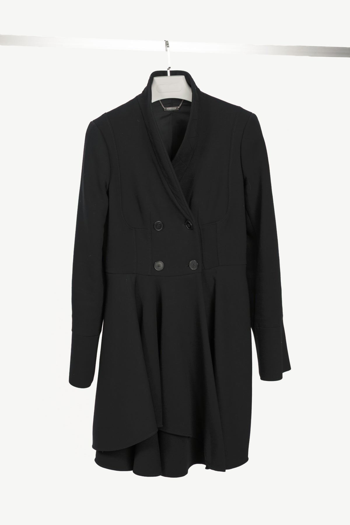 Alexander McQueen PF15 Black Wool-Blend Scuba Double-Breasted Corset Coat