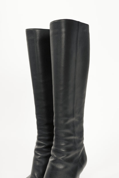 Jimmy Choo Glynn Black Leather Knee-High Boots
