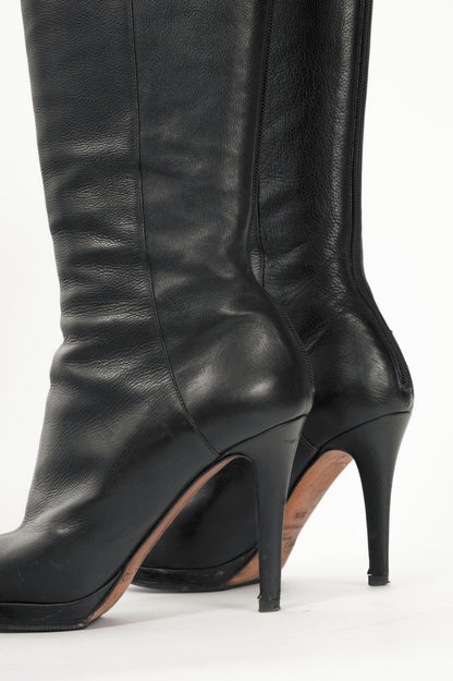 Jimmy Choo Glynn Black Leather Knee-High Boots