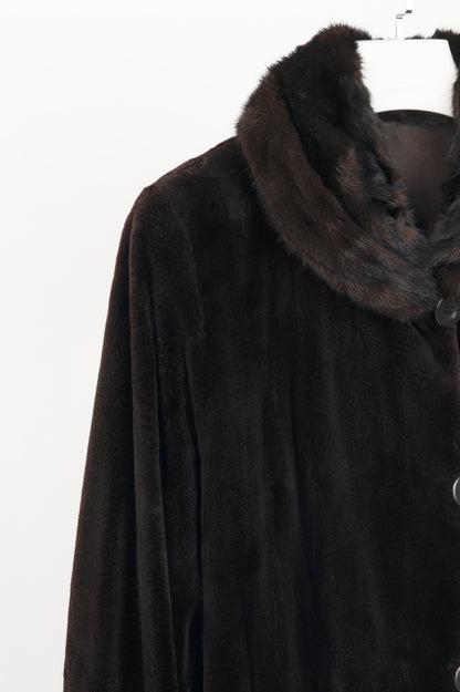 Reversible Brown Mink & Taffeta Long Fur Coat