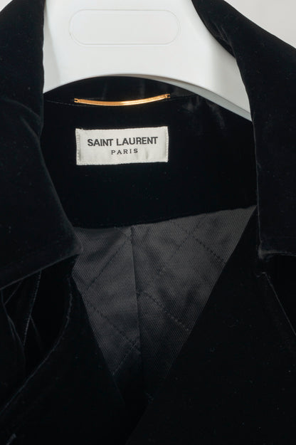Saint Laurent AW23 Runway Noir Velvet Belted Double-Breasted Trench Coat
