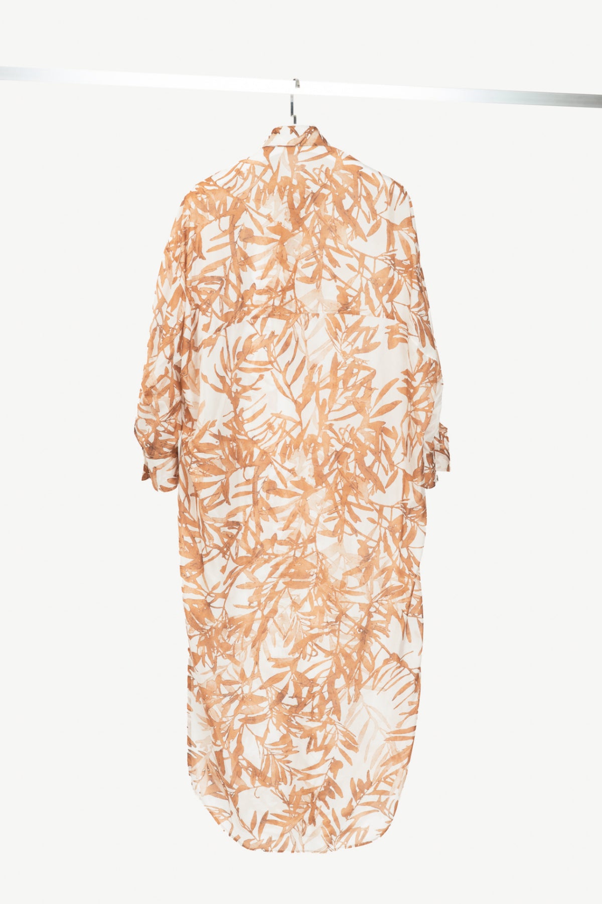 Brunello Cucinelli SS25 Natural Herbarium-Print Silk Shirt Dress