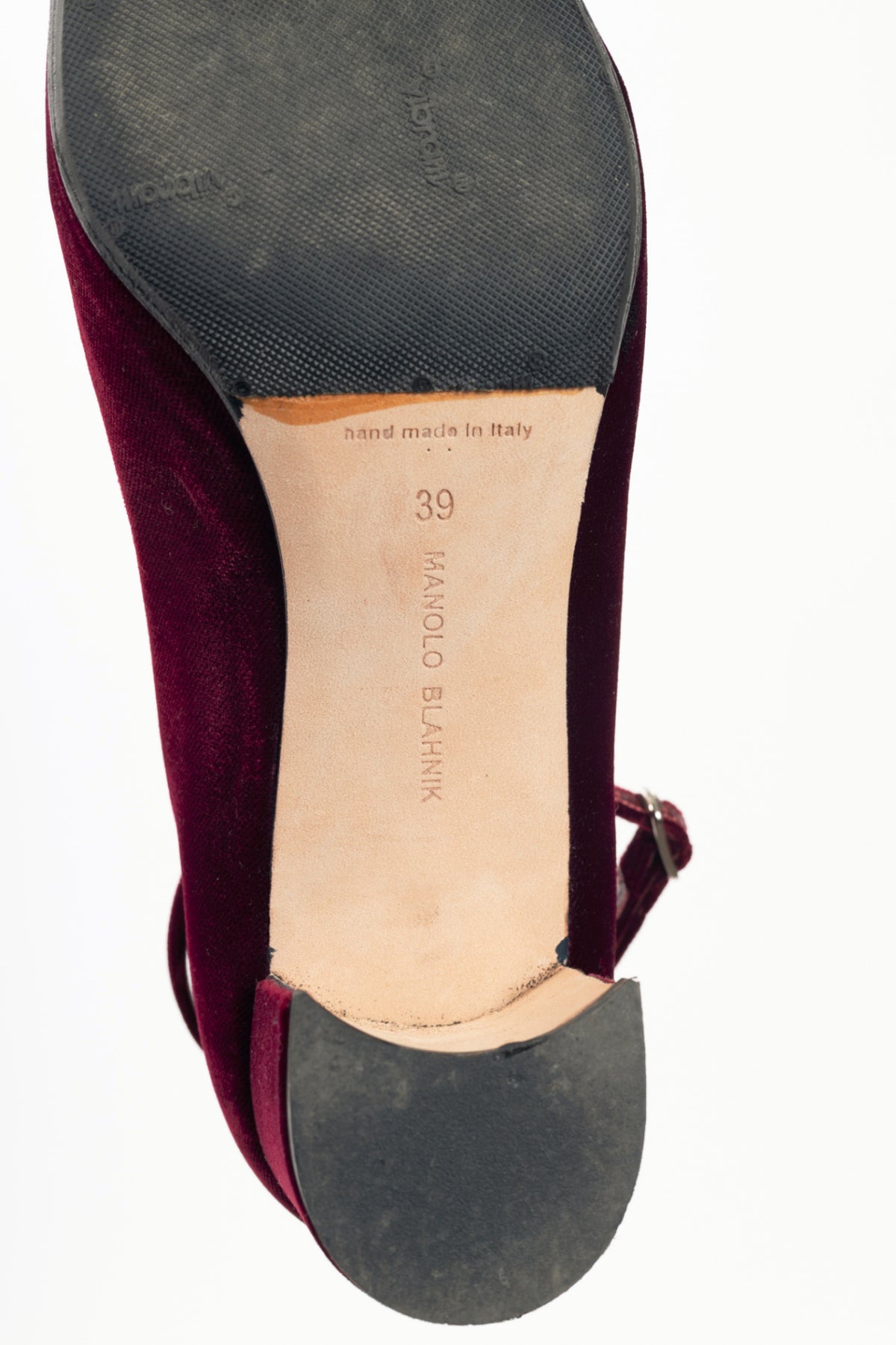 Manolo Blahnik Listony Strap Bordo Velvet Pumps