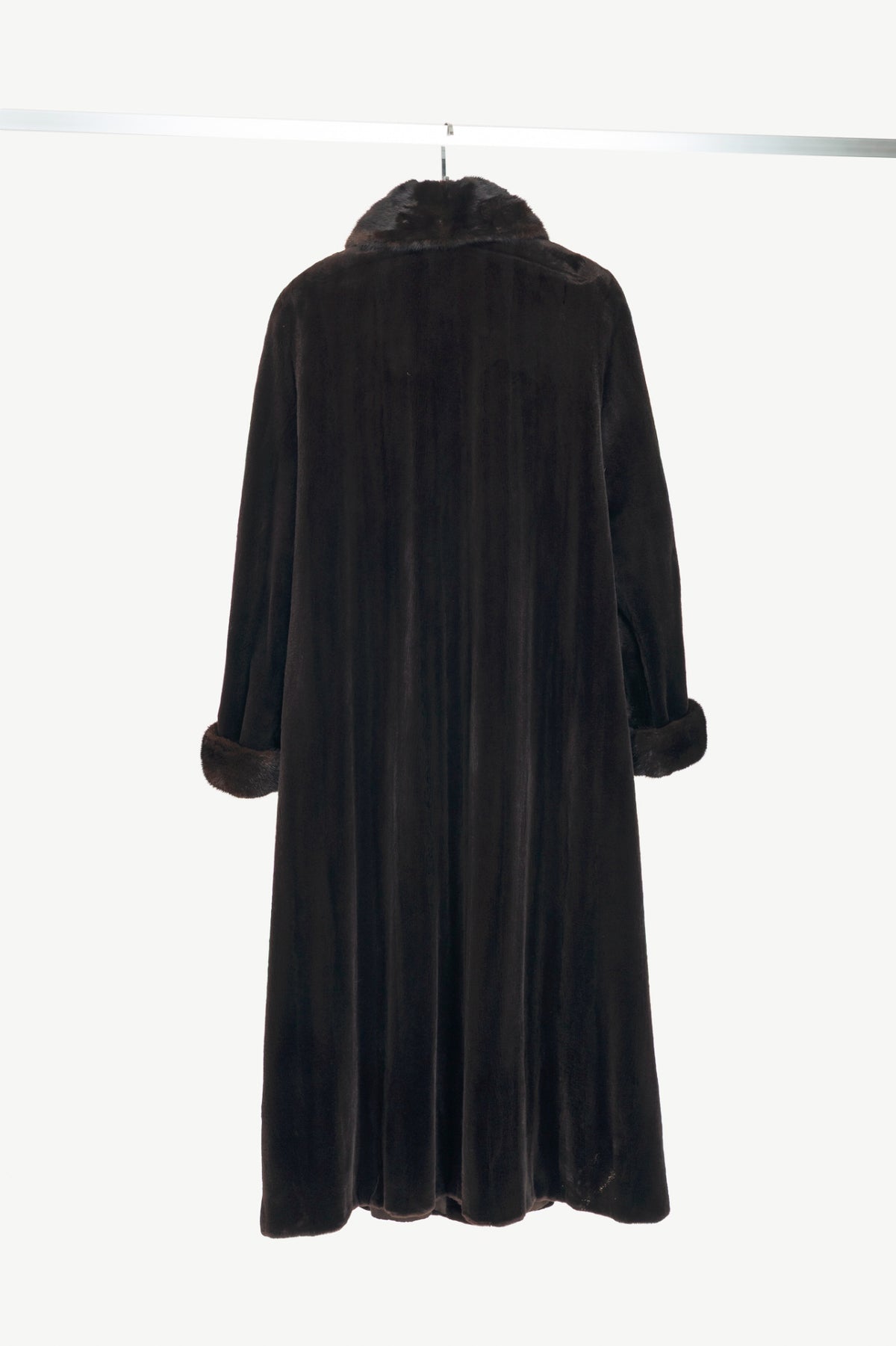 Reversible Brown Mink & Taffeta Long Fur Coat