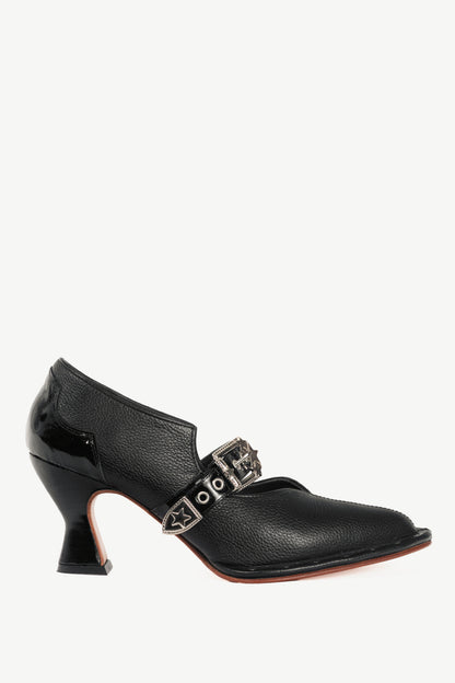 John Fluevog Damsel Lara Black Leather Mary Jane Pumps