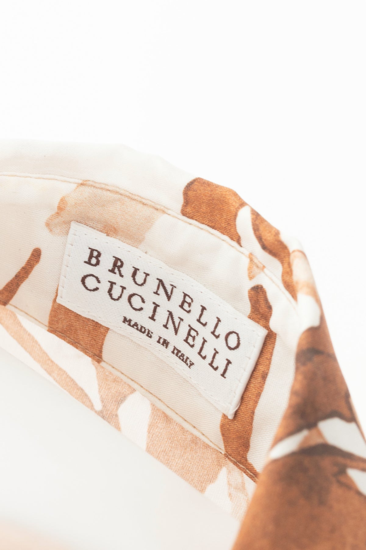Brunello Cucinelli SS25 Natural Herbarium-Print Silk Shirt Dress