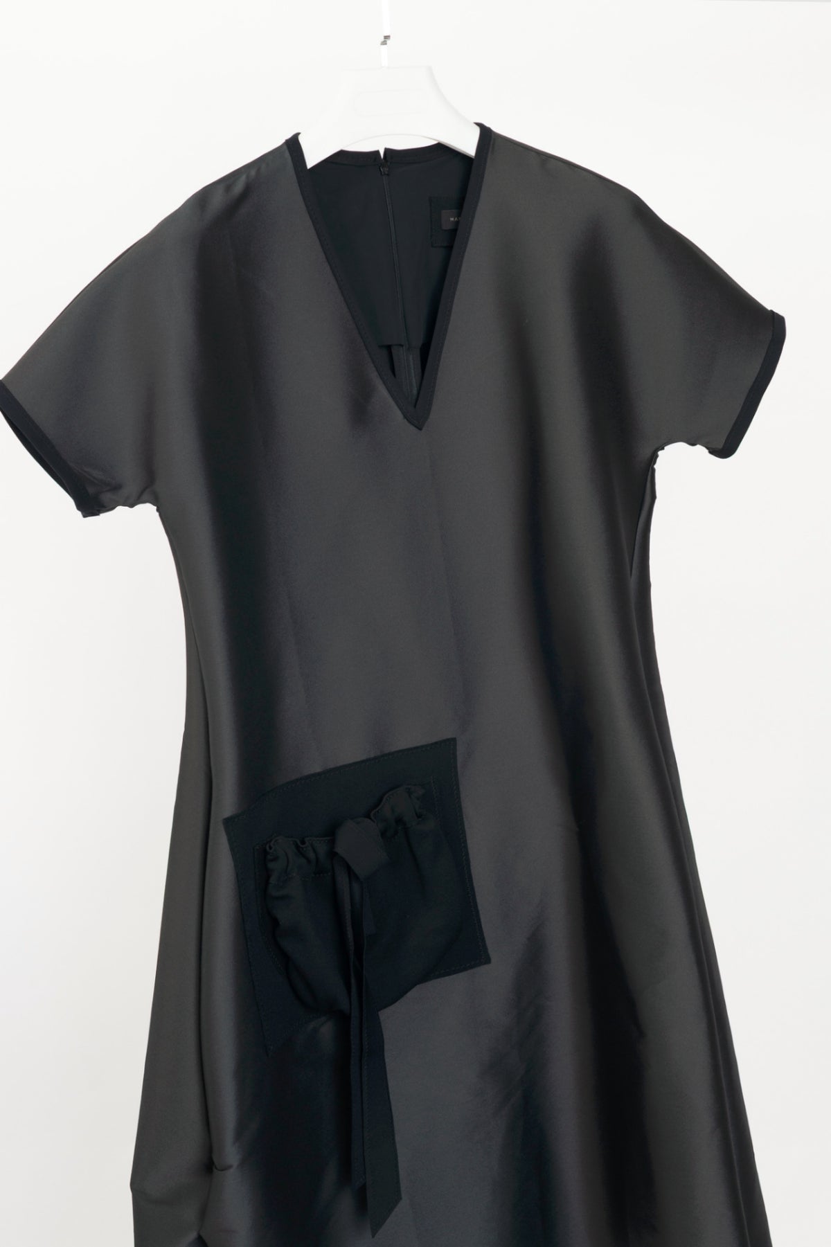 Marie Saint Pierre Grey Taffeta Asymmetrical Pocket Dress