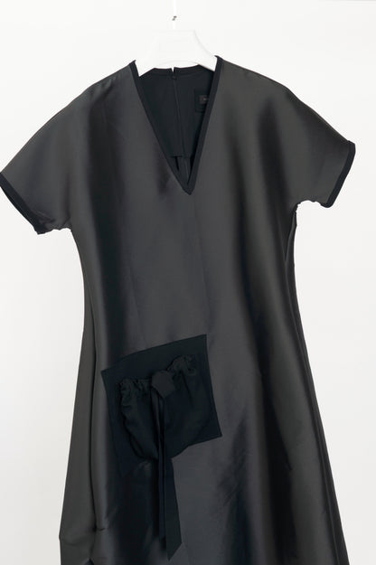 Marie Saint Pierre Grey Taffeta Asymmetrical Pocket Dress