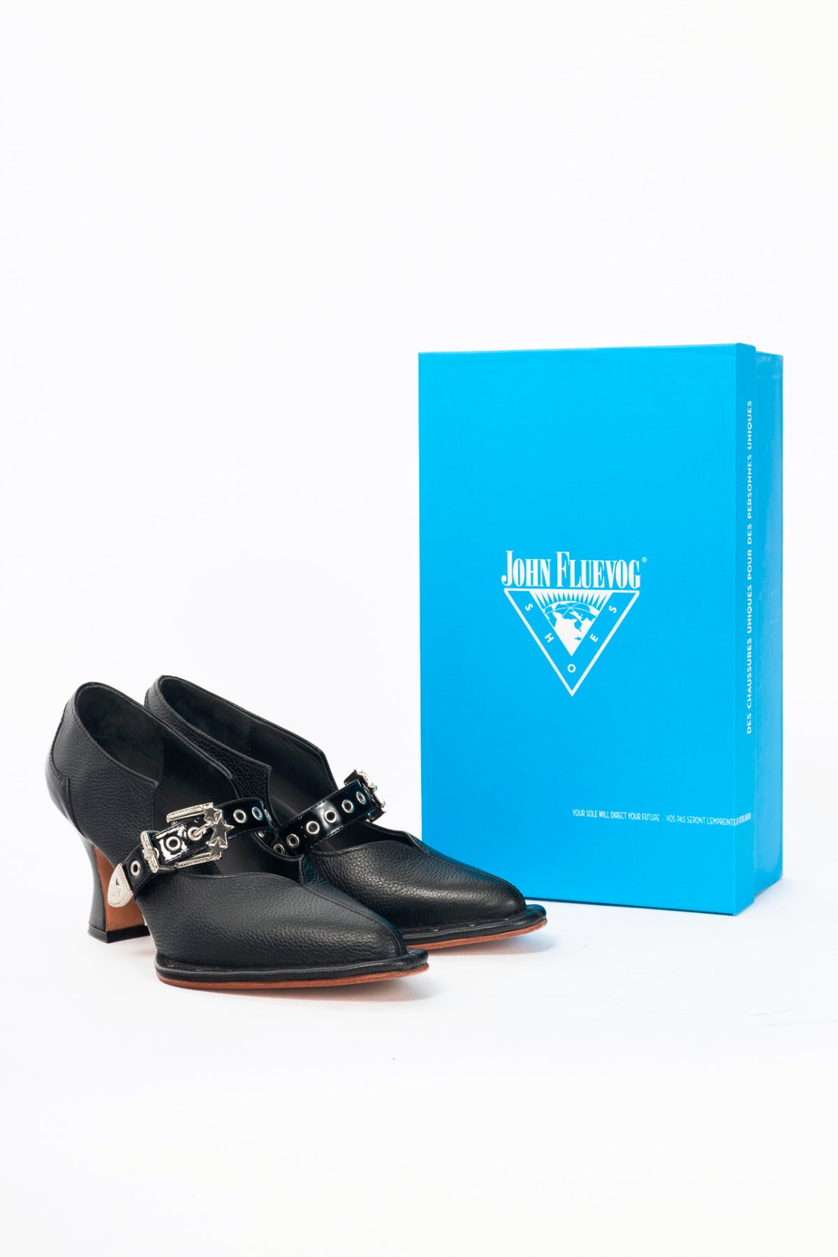 John Fluevog Damsel Lara Black Leather Mary Jane Pumps