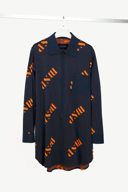 Marie Saint Pierre "Micro Navy" Jacquard Double-Knit Polo Dress