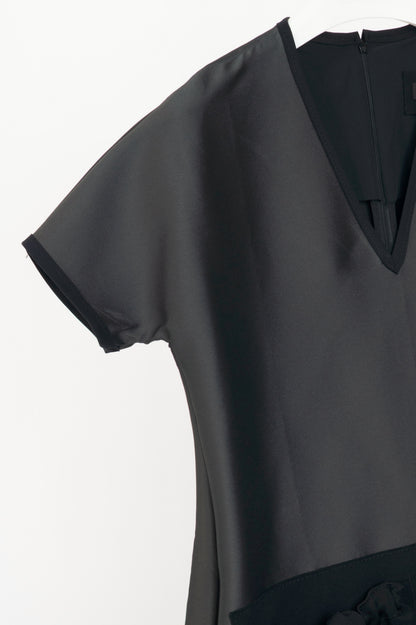 Marie Saint Pierre Grey Taffeta Asymmetrical Pocket Dress
