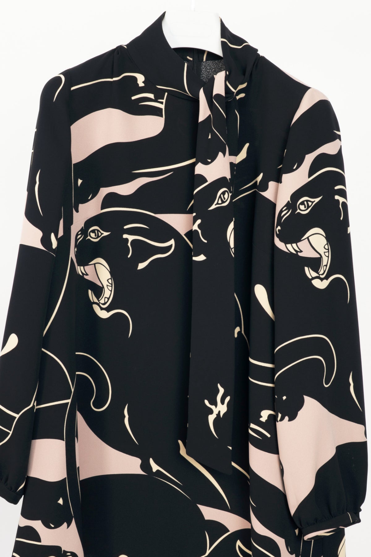 Valentino Garavani AW17 Panther-Print Cady Tie-Neck Mini Dress
