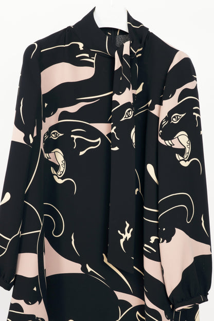 Valentino Garavani AW17 Panther-Print Cady Tie-Neck Mini Dress
