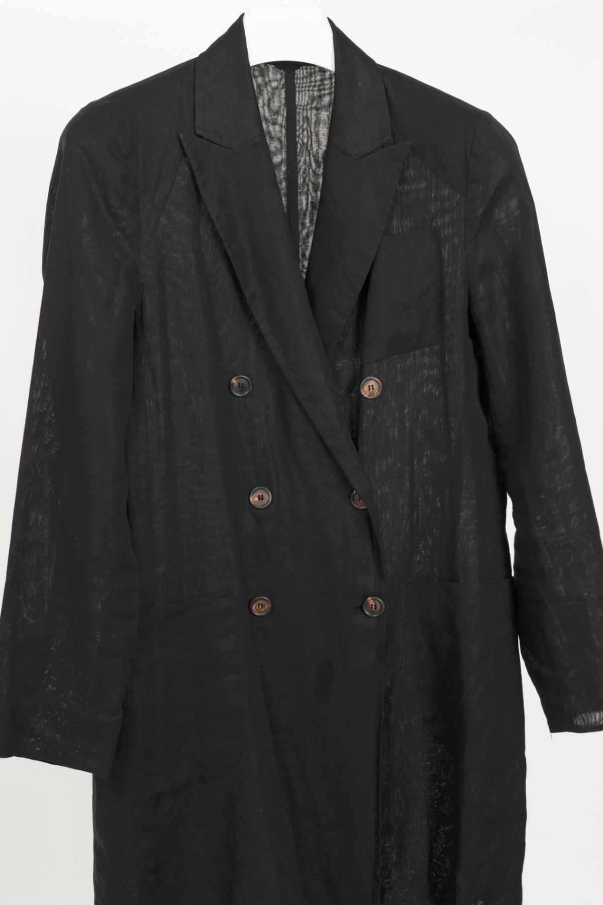 Brunello Cucinelli Black Cotton Voile Double-Breasted Longline Blazer