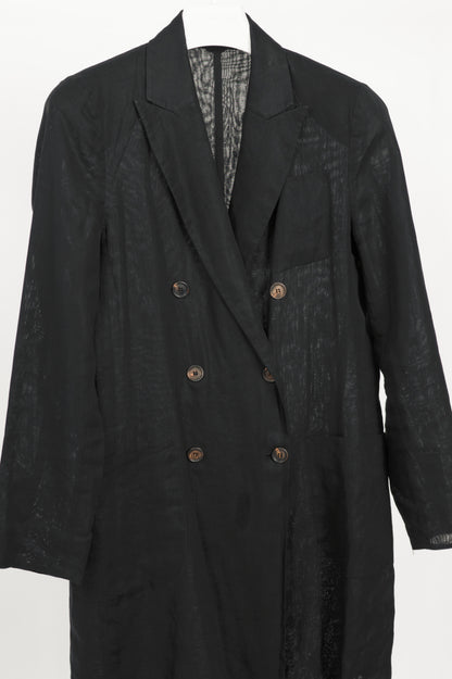 Brunello Cucinelli Black Cotton Voile Double-Breasted Longline Blazer