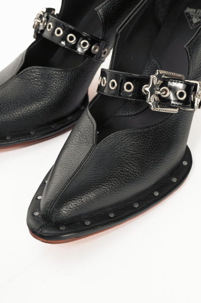 John Fluevog Damsel Lara Black Leather Mary Jane Pumps