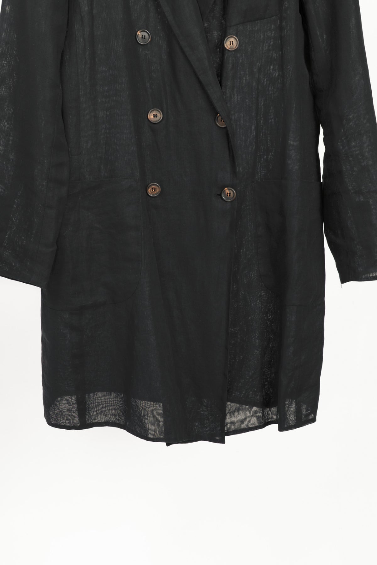 Brunello Cucinelli Black Cotton Voile Double-Breasted Longline Blazer