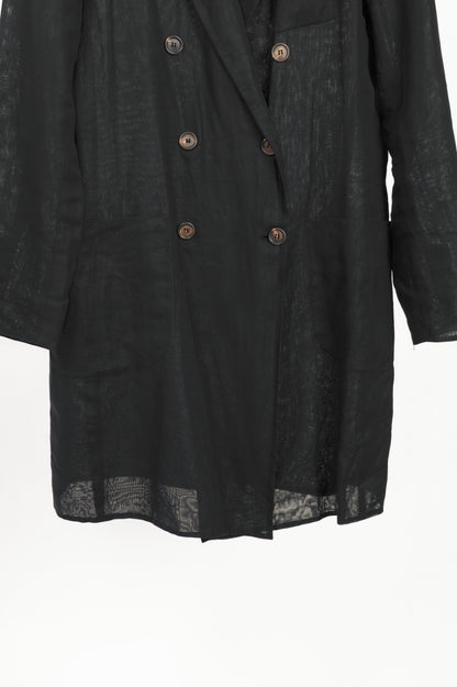 Brunello Cucinelli Black Cotton Voile Double-Breasted Longline Blazer