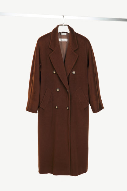 Max Mara Brown Wool-Blend Double-Breasted Chesterfield Coat