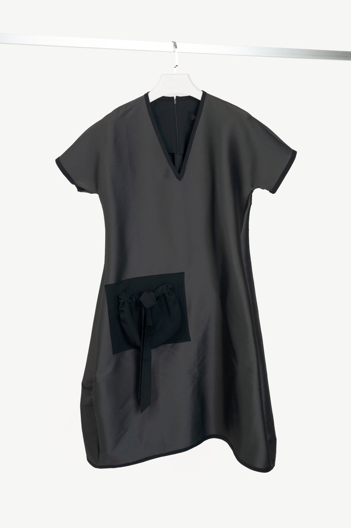Marie Saint Pierre Grey Taffeta Asymmetrical Pocket Dress