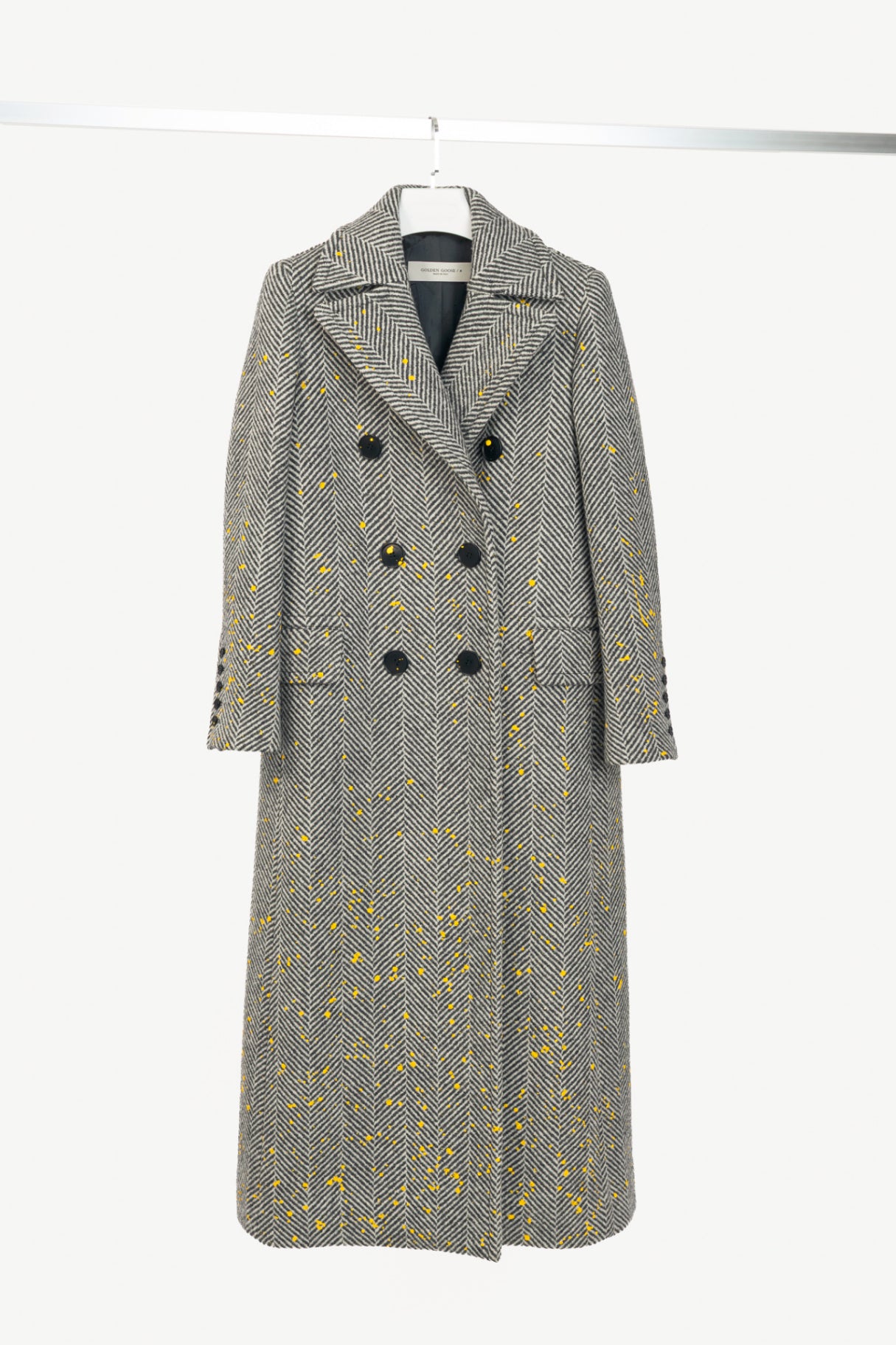 Golden Goose Anthracite Grey Painted Long Herringbone Coat