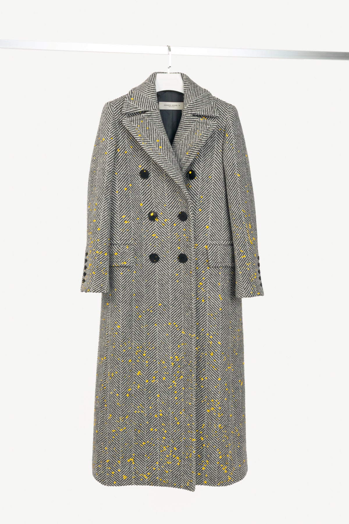 Golden Goose Anthracite Grey Painted Long Herringbone Coat