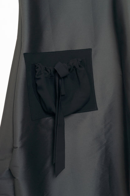 Marie Saint Pierre Grey Taffeta Asymmetrical Pocket Dress