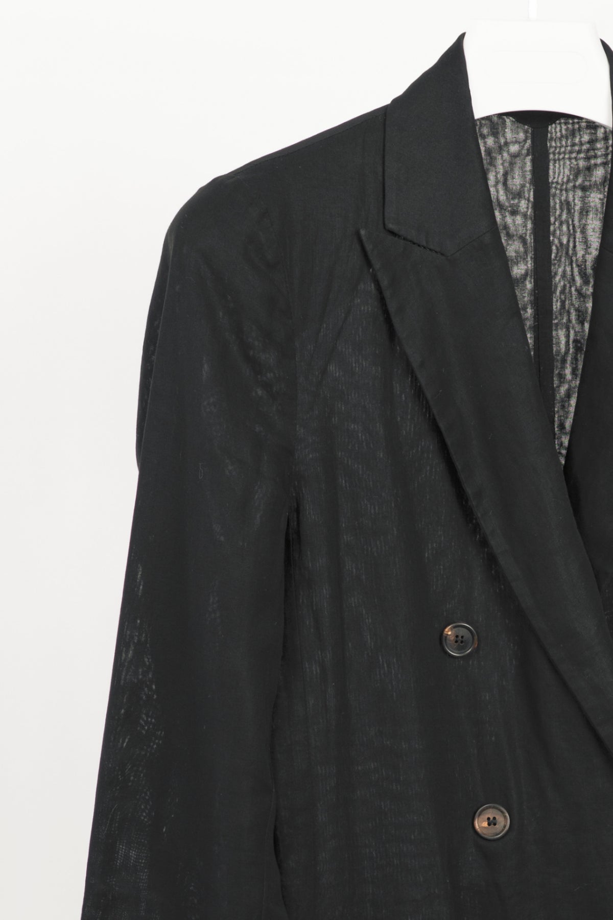 Brunello Cucinelli Black Cotton Voile Double-Breasted Longline Blazer