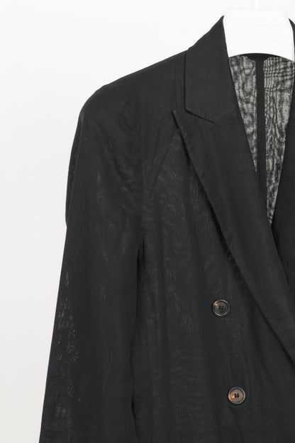 Brunello Cucinelli Black Cotton Voile Double-Breasted Longline Blazer