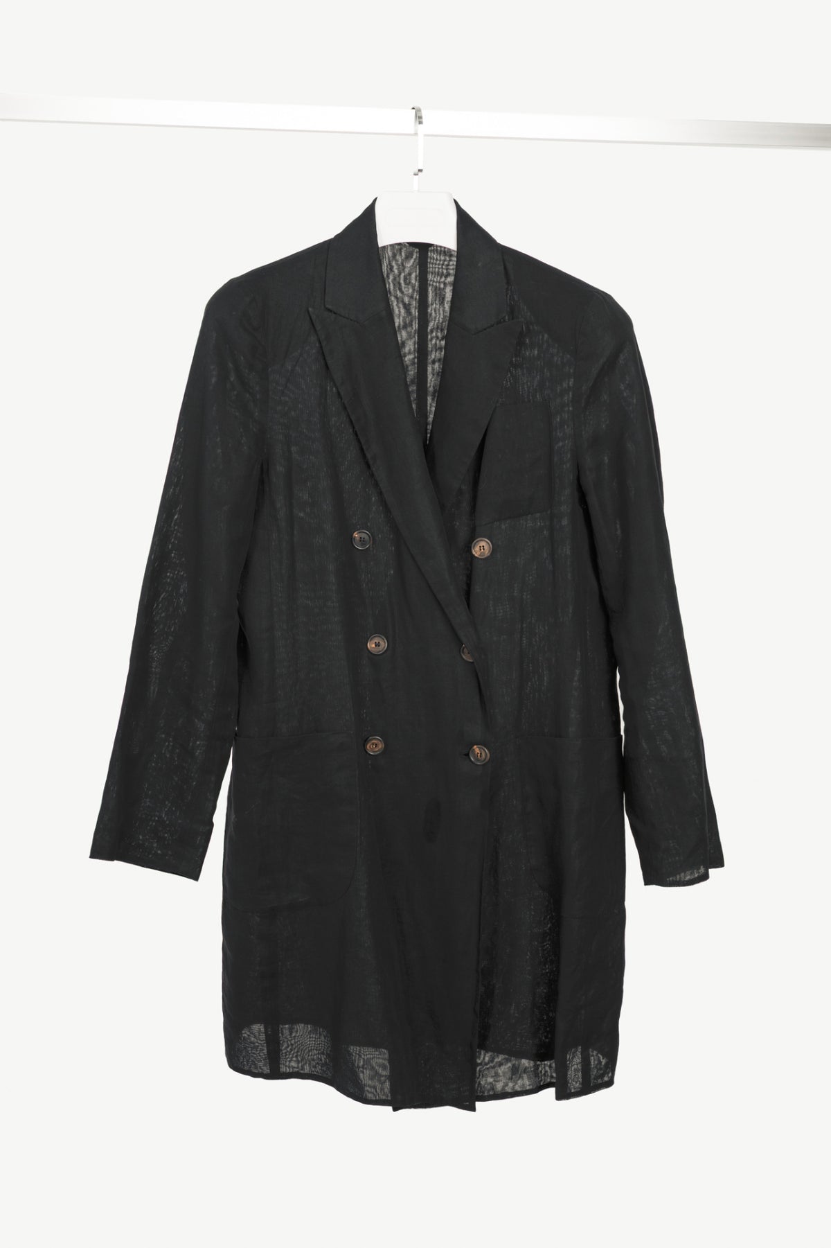 Brunello Cucinelli Black Cotton Voile Double-Breasted Longline Blazer