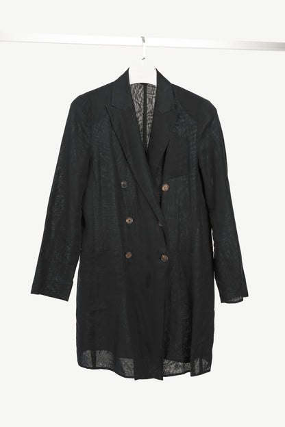 Brunello Cucinelli Black Cotton Voile Double-Breasted Longline Blazer