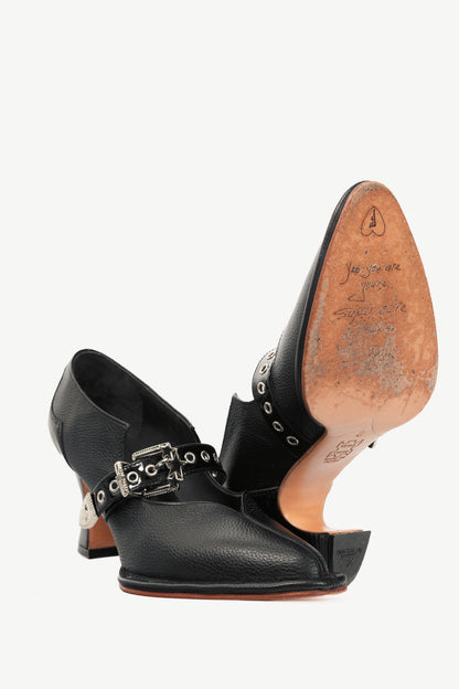 John Fluevog Damsel Lara Black Leather Mary Jane Pumps