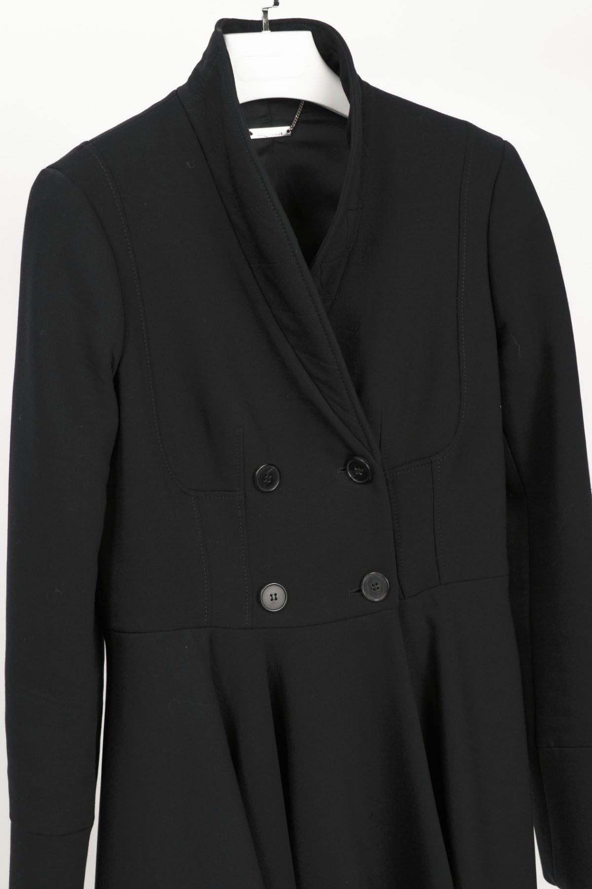 Alexander McQueen PF15 Black Wool-Blend Scuba Double-Breasted Corset Coat