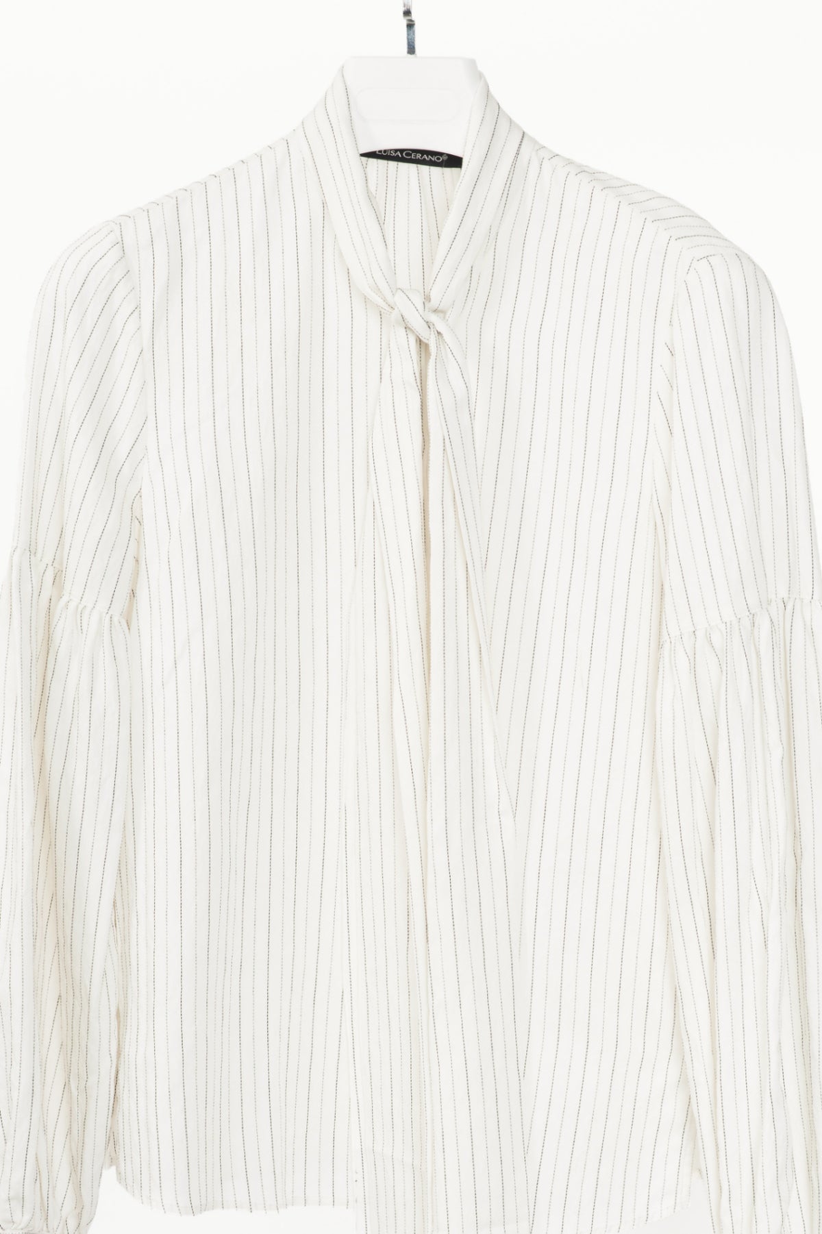 Luisa Cerano White Pinstripe Tie-Neck Viscose Blouse