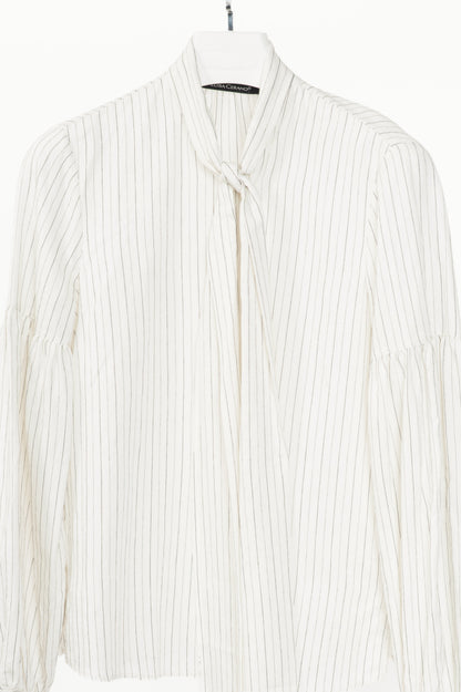 Luisa Cerano White Pinstripe Tie-Neck Viscose Blouse