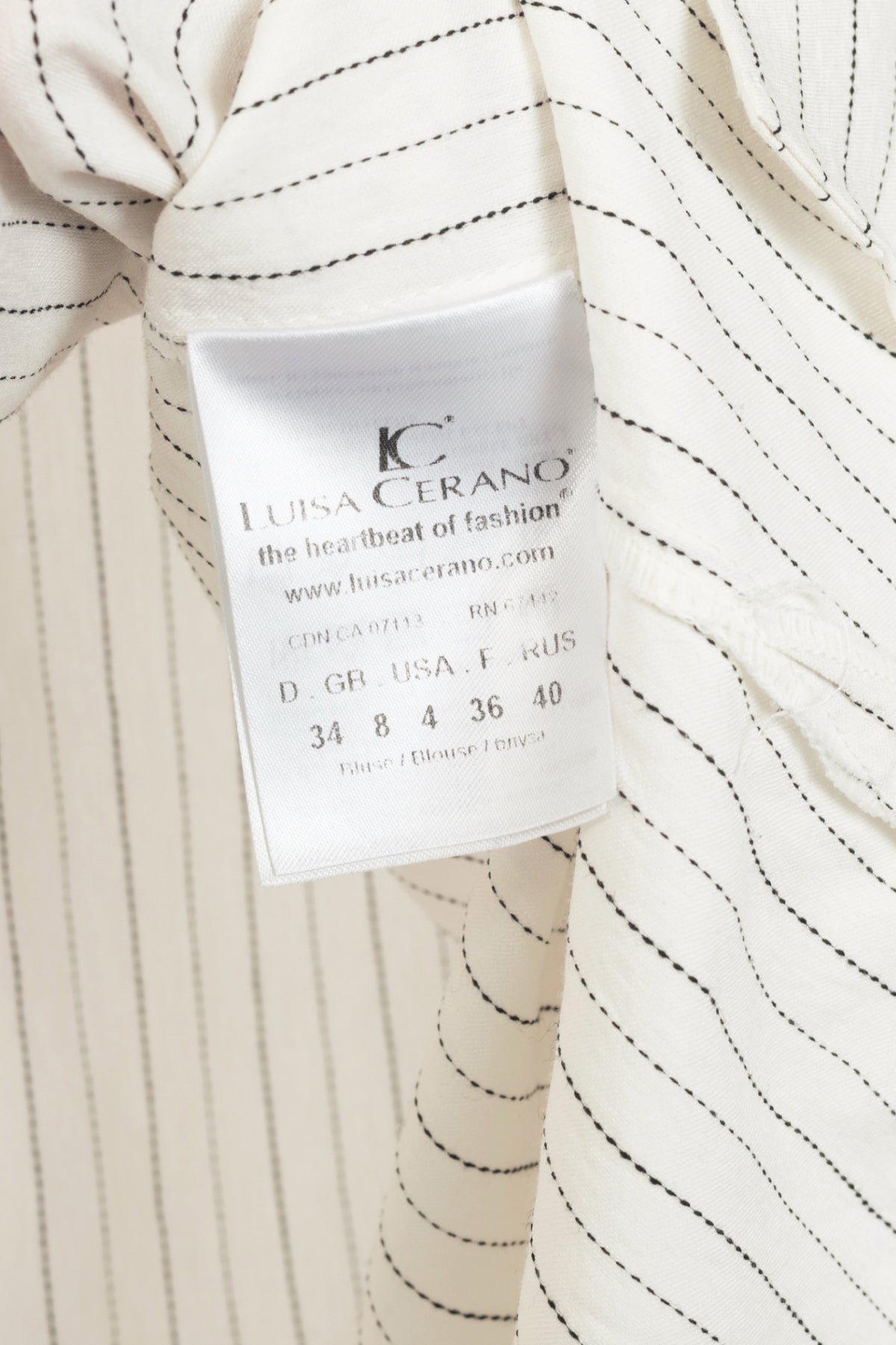 Luisa Cerano White Pinstripe Tie-Neck Viscose Blouse