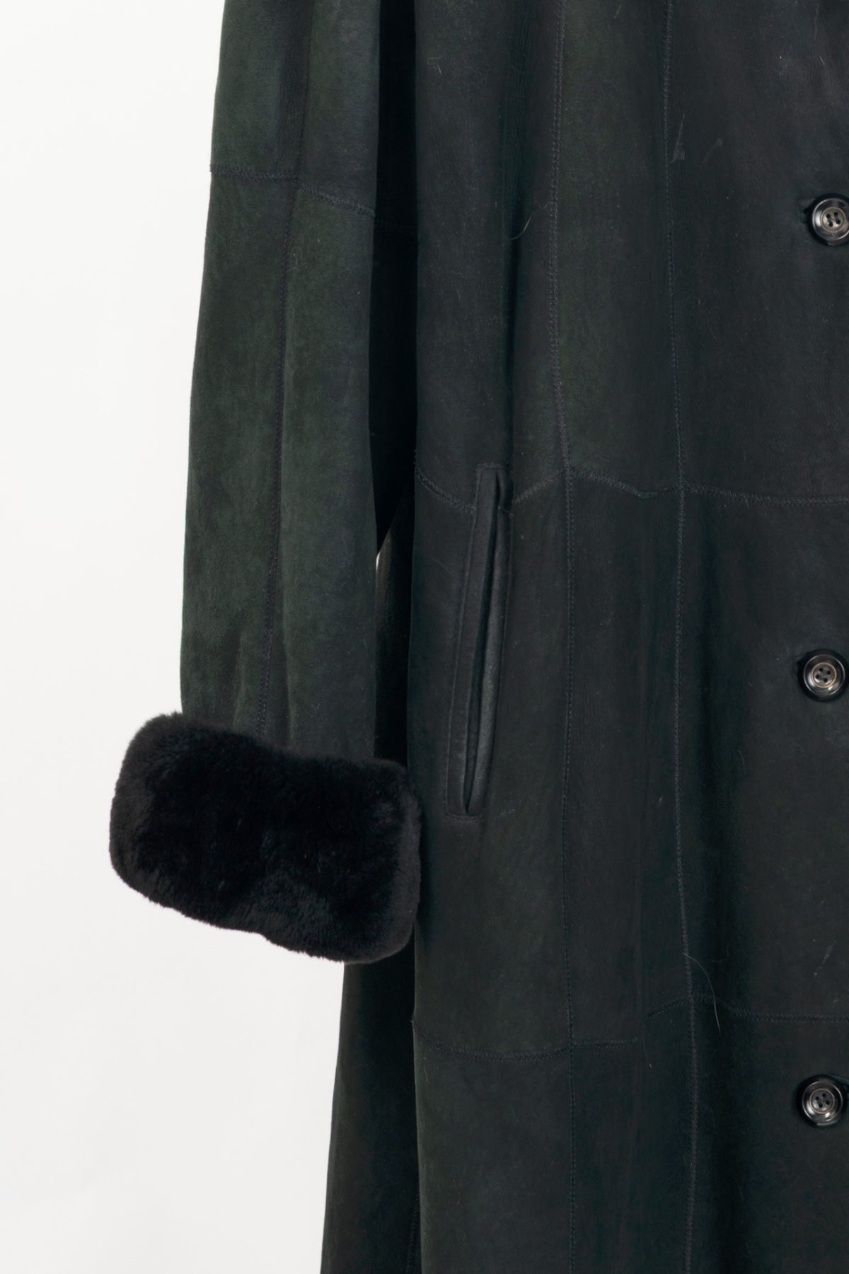 Christ Green Shearling Long Fur-Trim Coat