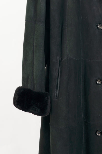 Christ Green Shearling Long Fur-Trim Coat