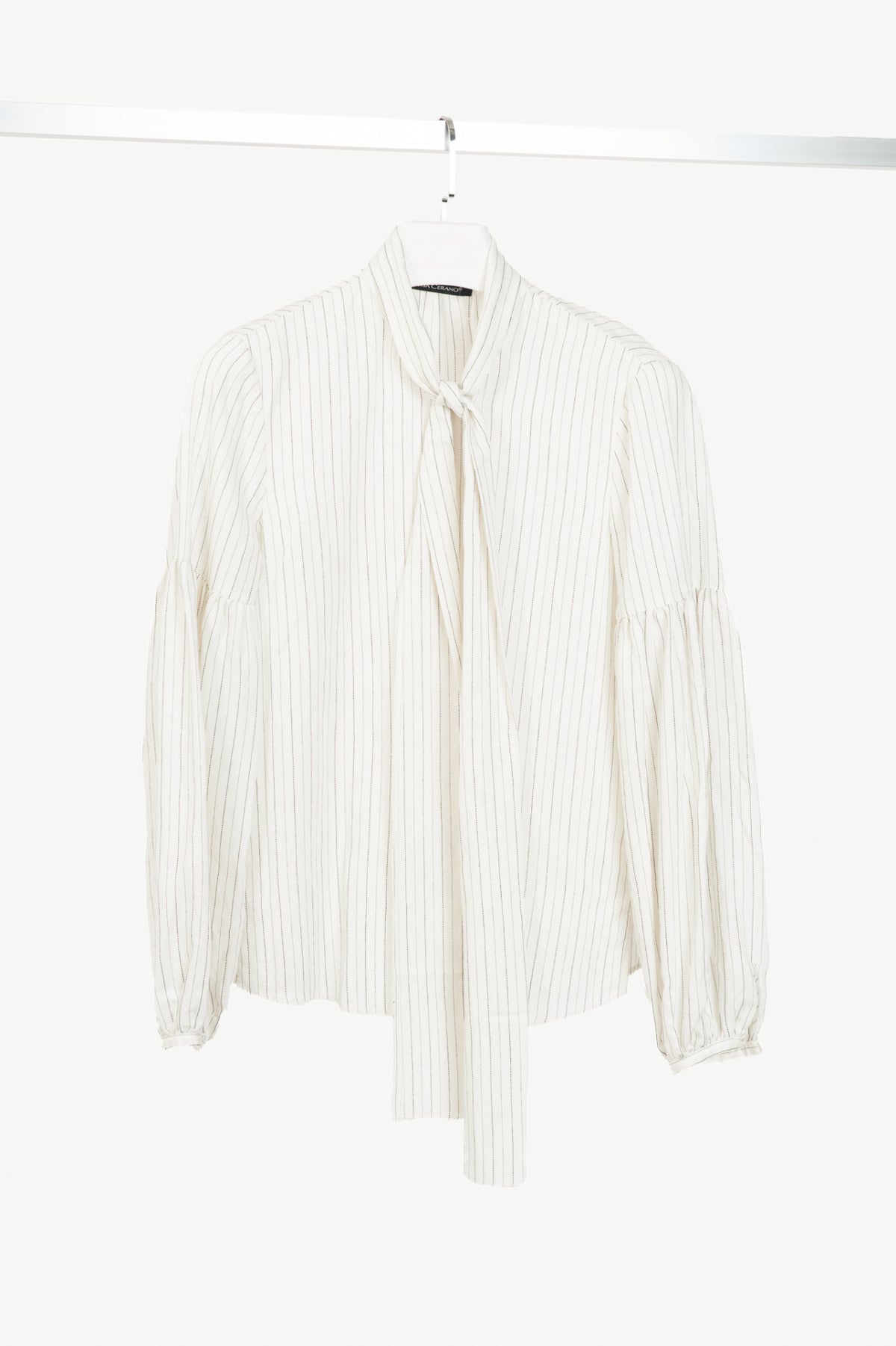 Luisa Cerano White Pinstripe Tie-Neck Viscose Blouse