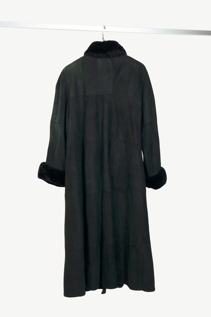 Christ Green Shearling Long Fur-Trim Coat