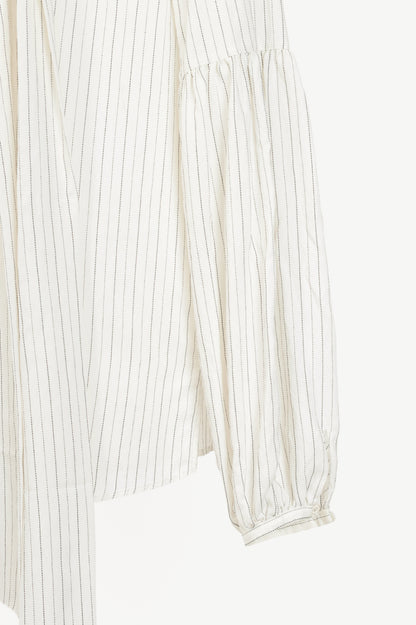 Luisa Cerano White Pinstripe Tie-Neck Viscose Blouse