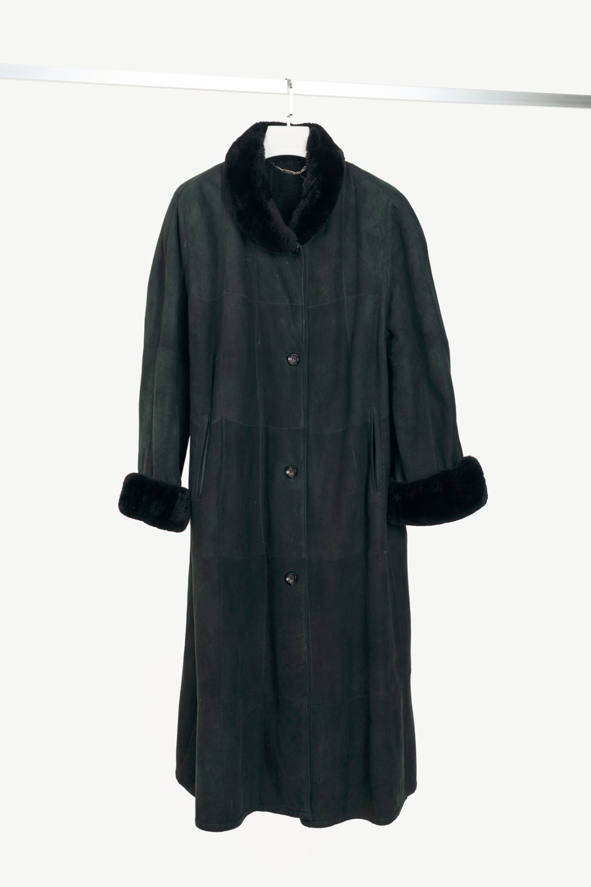 Christ Green Shearling Long Fur-Trim Coat