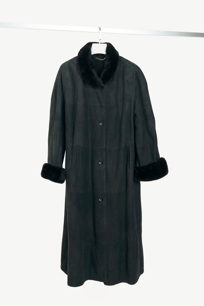Christ Green Shearling Long Fur-Trim Coat