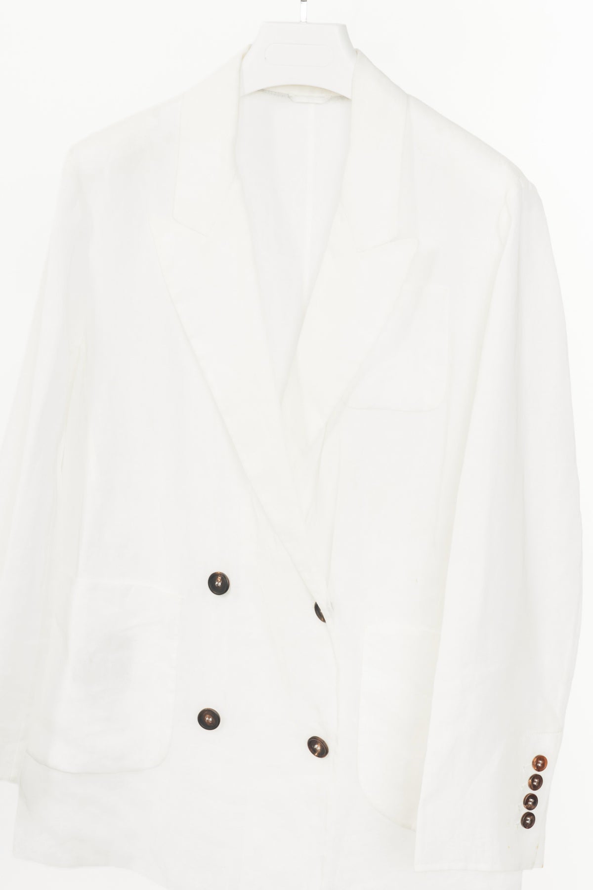 Brunello Cucinelli AW23 Optical White Cotton Organza Double-Breasted Blazer