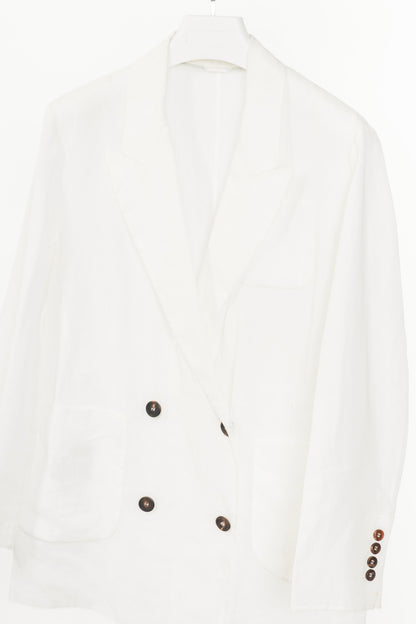 Brunello Cucinelli AW23 Optical White Cotton Organza Double-Breasted Blazer