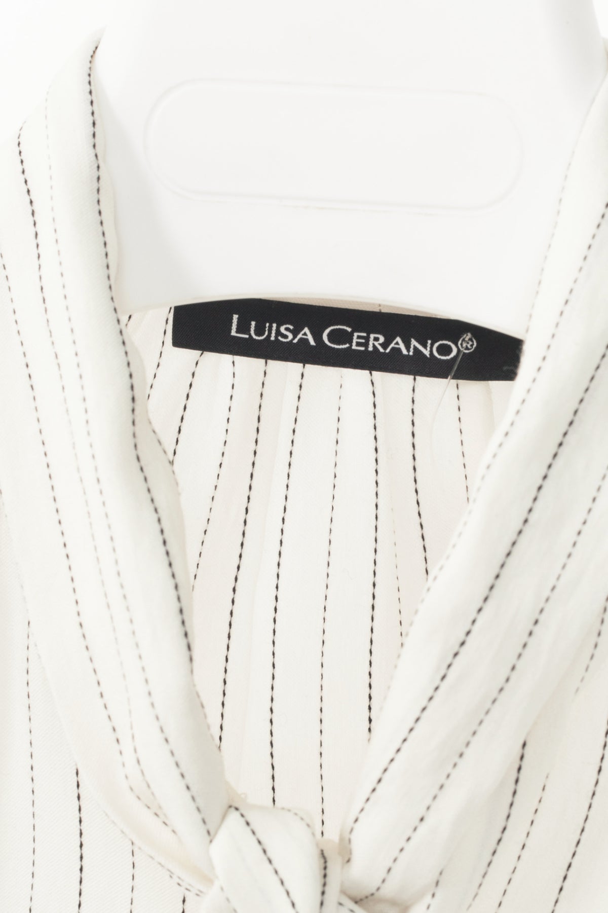 Luisa Cerano White Pinstripe Tie-Neck Viscose Blouse