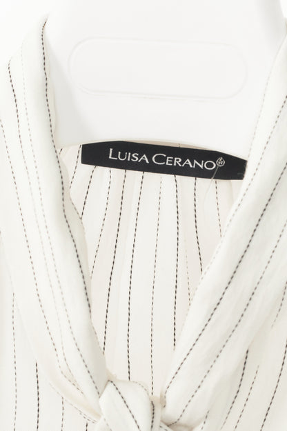 Luisa Cerano White Pinstripe Tie-Neck Viscose Blouse